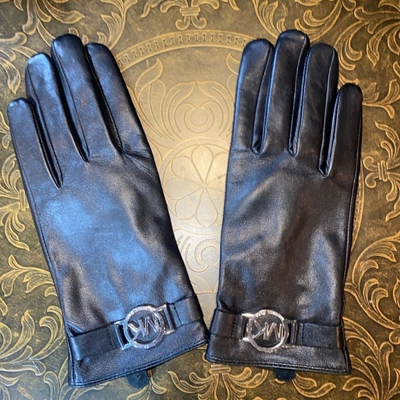 Michael Kors Accessories - Michael Kors Women's Leather Logo
Ornament Gloves - Black/Silver size sm…